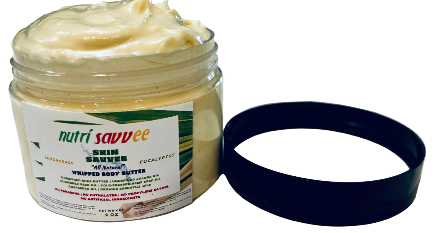 Moisturizing Whipped Body Butter - Unrefined Shea Butter, Jojoba Oil & Essential Oils Natural Handmade Non-Greasy - Nutri Savvee