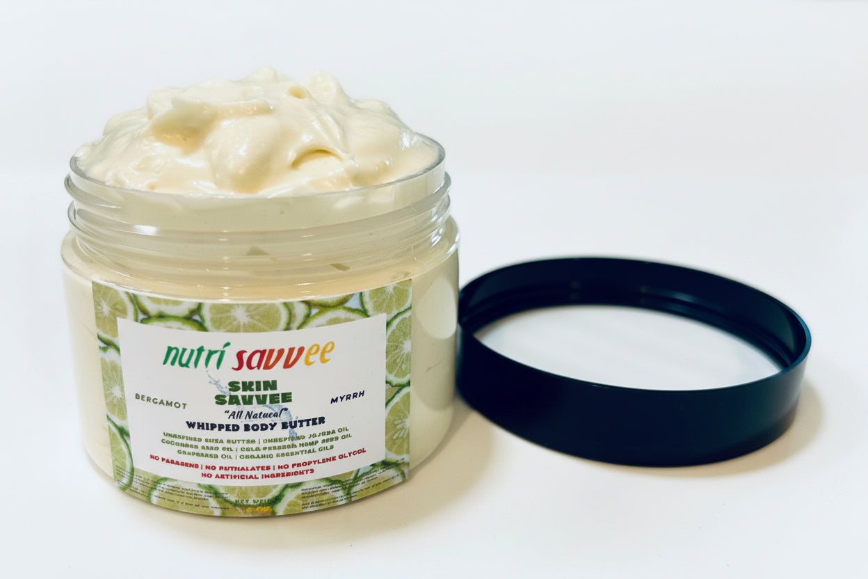 Moisturizing Whipped Body Butter - Unrefined Shea Butter, Jojoba Oil & Essential Oils Natural Handmade Non-Greasy - Nutri Savvee