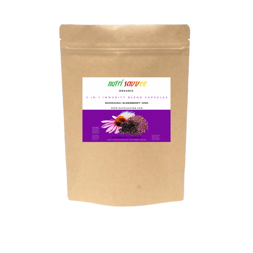 Organic 3-in-1 Immunity Blend Capsules – Echinacea, Elderberry & Zinc