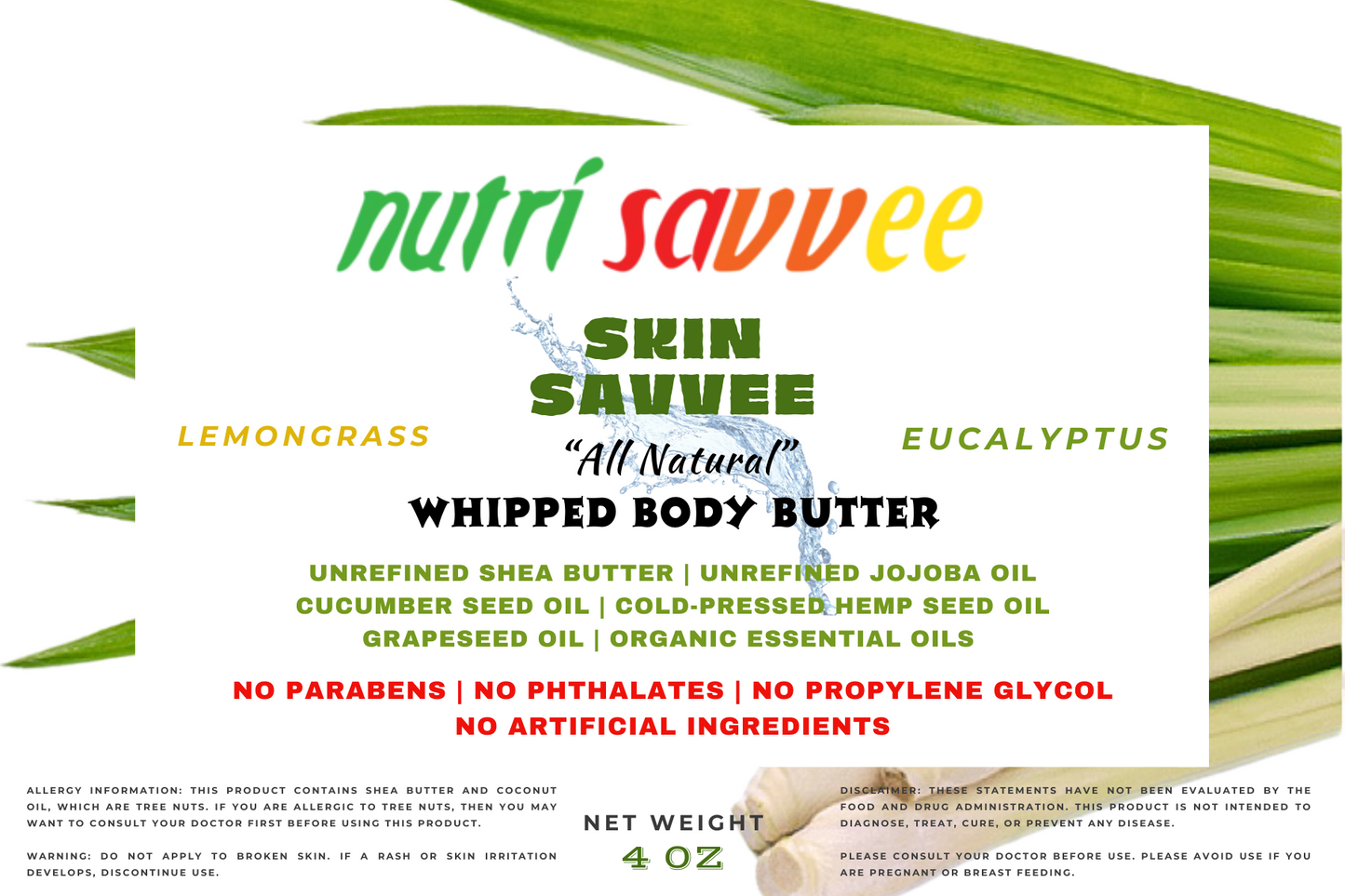 Moisturizing Whipped Body Butter - Unrefined Shea Butter, Jojoba Oil & Essential Oils Natural Handmade Non-Greasy - Nutri Savvee