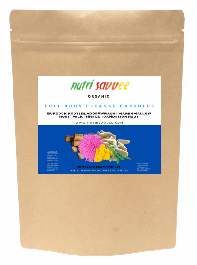 Organic Full Body Cleanse Capsules – Natural Detox for Colon, Liver & Blood 620mg - Nutri Savvee