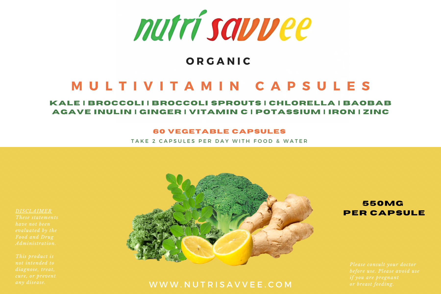 Organic Plant-Based Multivitamin Capsules – Daily Wellness & Natural Immune Support 550mg - Nutri Savvee