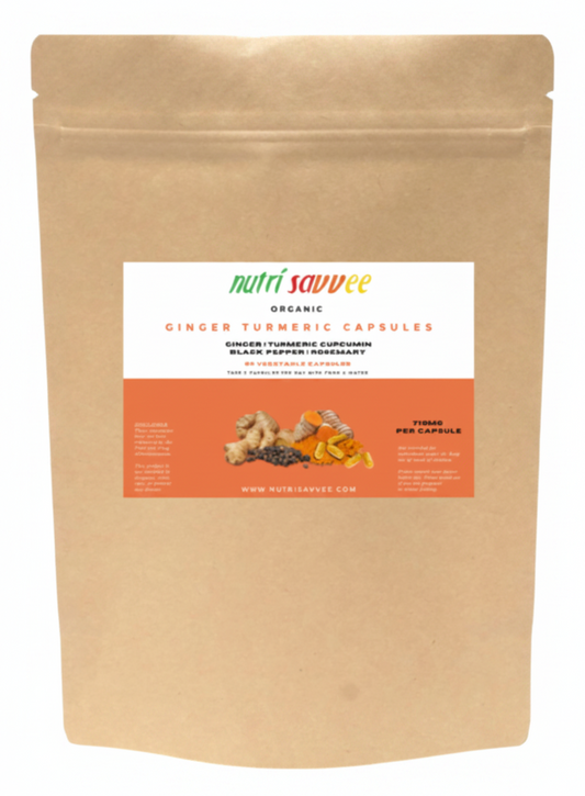 Organic Ginger Turmeric Curcumin with Black Pepper Capsules - 100% Natural 710mg - Nutri Savvee