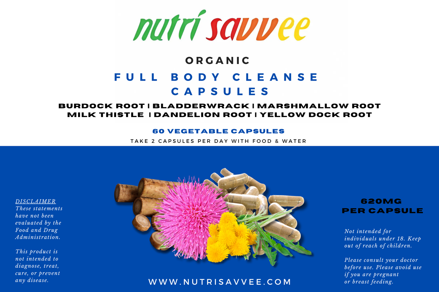 Organic Full Body Cleanse Capsules – Natural Detox for Colon, Liver & Blood - Nutri Savvee