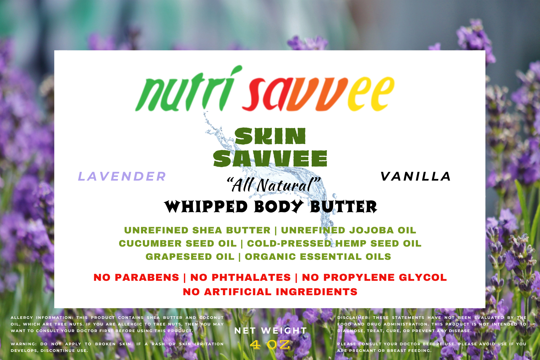 Moisturizing Whipped Body Butter - Unrefined Shea Butter, Jojoba Oil & Essential Oils Natural Handmade Non-Greasy - Nutri Savvee
