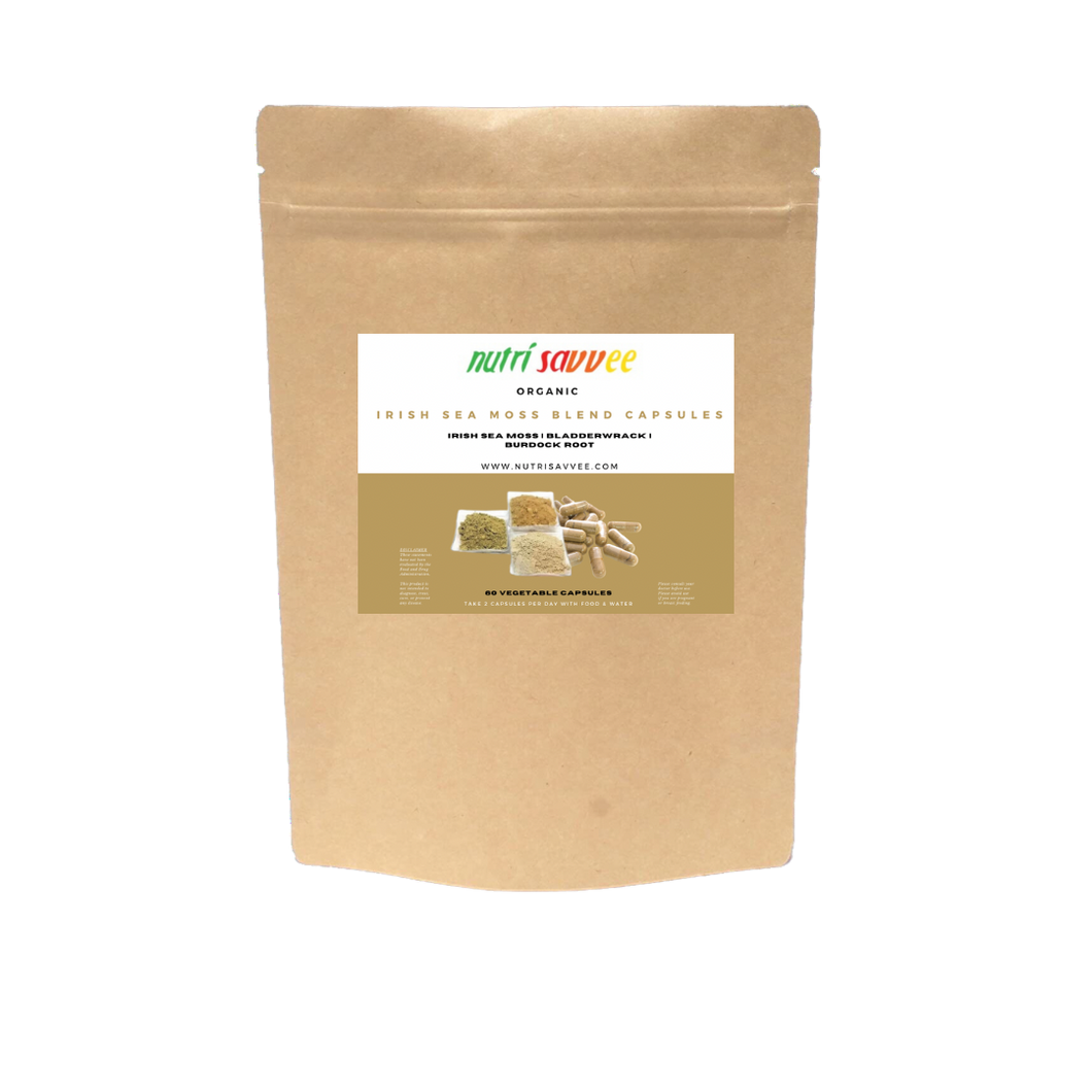 Organic Irish Sea Moss, Bladderwrack & Burdock Root Capsules – Immune & Thyroid Support