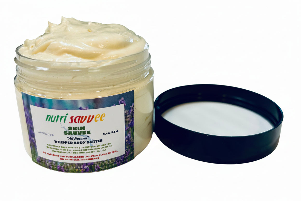 Moisturizing Whipped Body Butter - Unrefined Shea Butter, Jojoba Oil & Essential Oils Natural Handmade Non-Greasy - Nutri Savvee