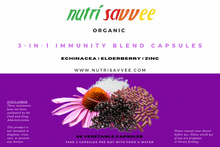Load image into Gallery viewer, Organic 3-in-1 Immunity Blend Capsules – Echinacea, Elderberry &amp; Zinc
