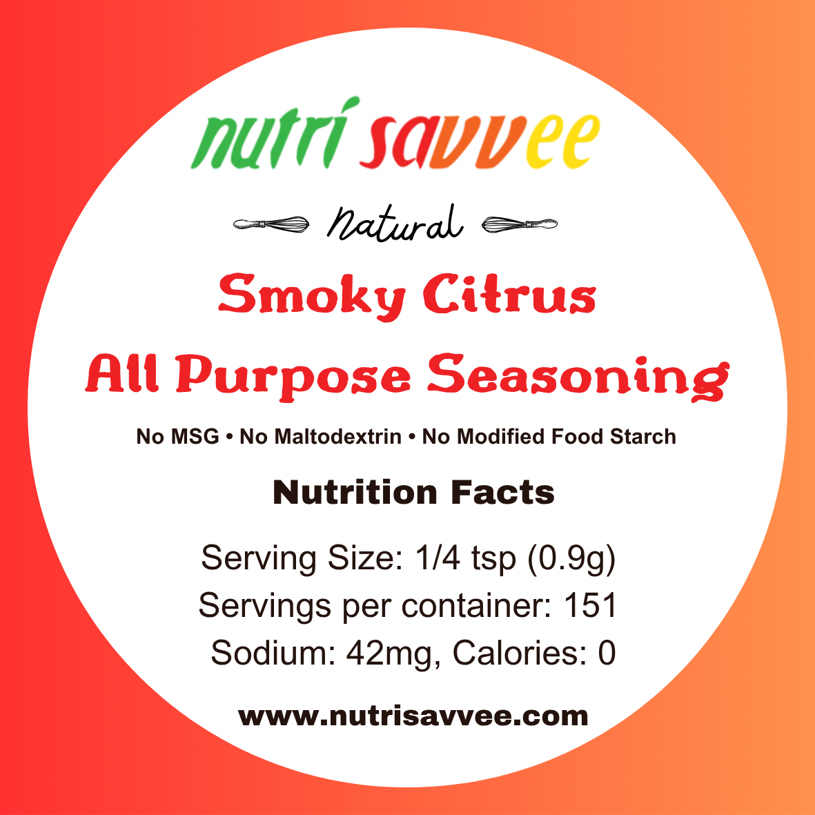 Low Sodium All Purpose Food Seasoning - Smoky Citrus Flavor with Natural Herbs and Spices for Cooking - Nutri Savvee