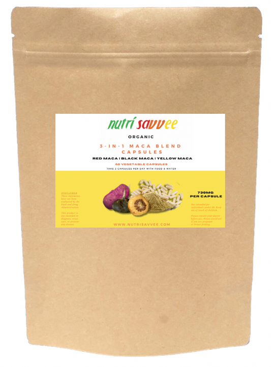Organic Maca Root Blend Capsules - Black, Red and Yellow 100% Natural Superfood 730mg