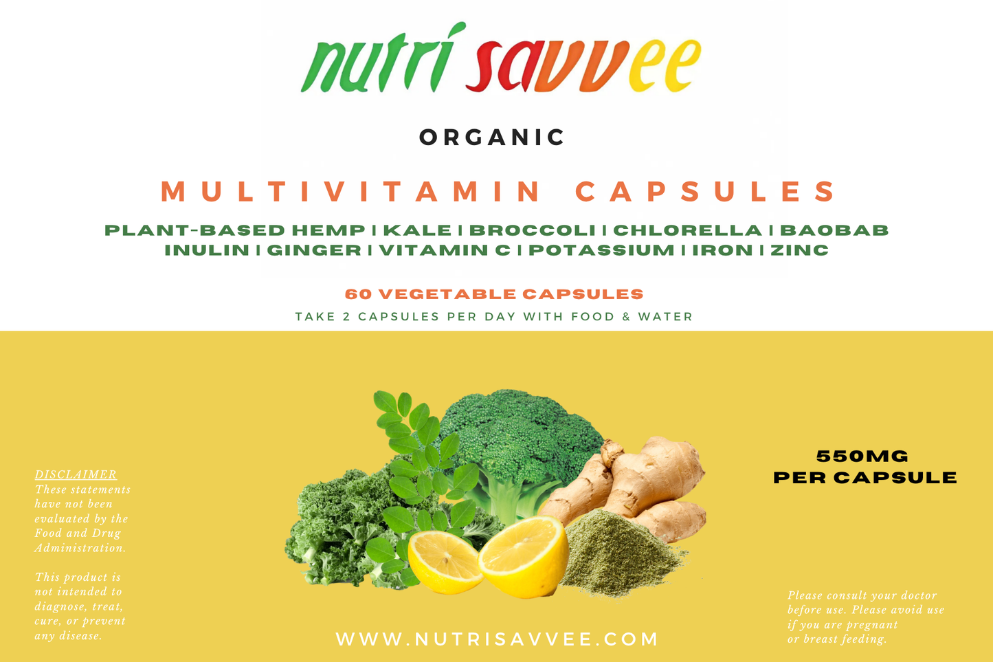Plant-Based Multivitamin Capsules – Daily Wellness & Natural Immune Support 550mg