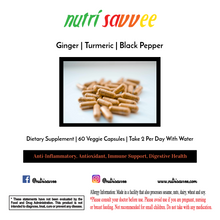 Load image into Gallery viewer, ORGANIC Ginger Turmeric Black Pepper Vegan Capsules Anti-Inflammatory 1020mg Per Serving
