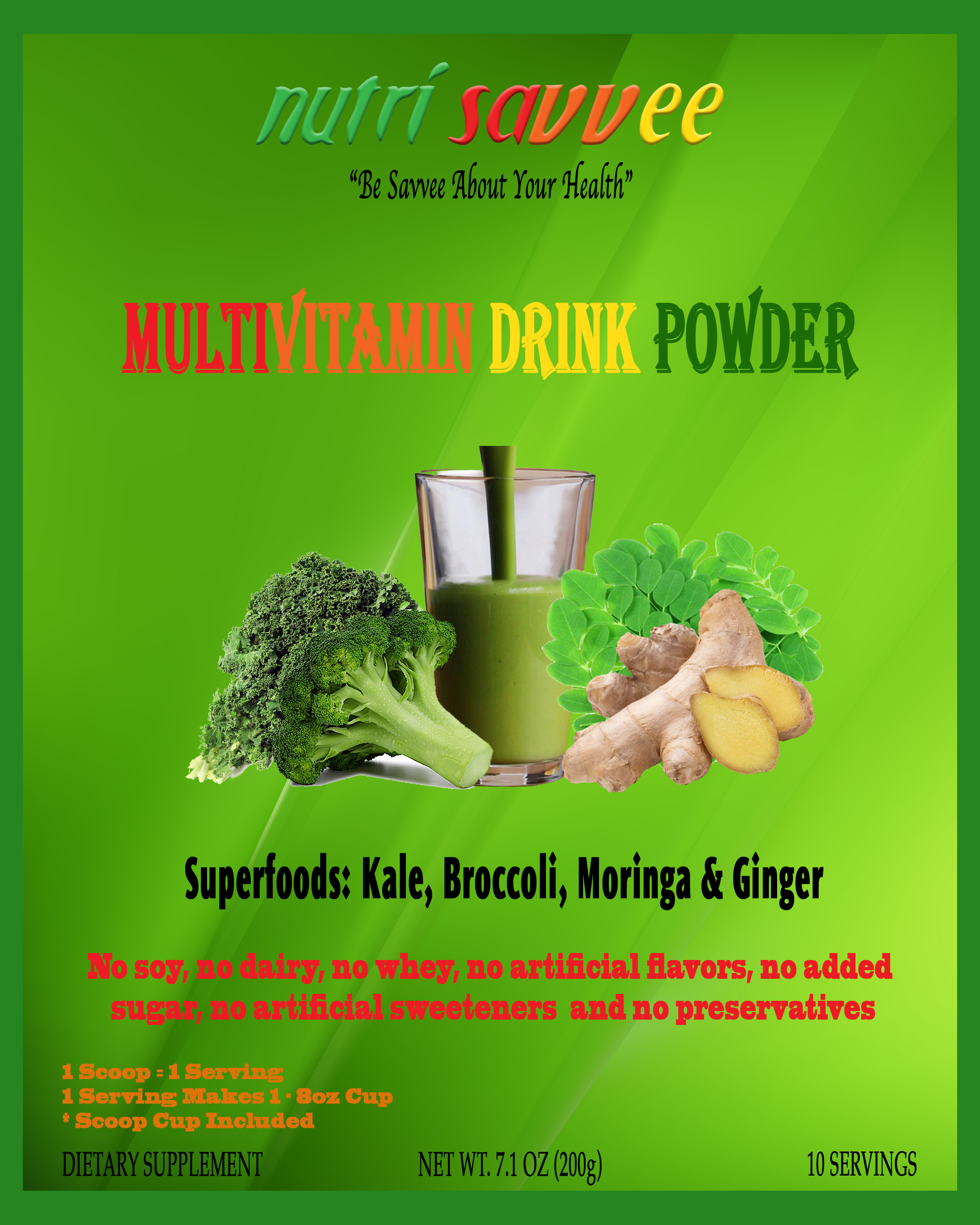 Organic Multivitamin Powder with Plant-Based Protein, Fiber & Essential Vitamins - All Natural - Nutri Savvee